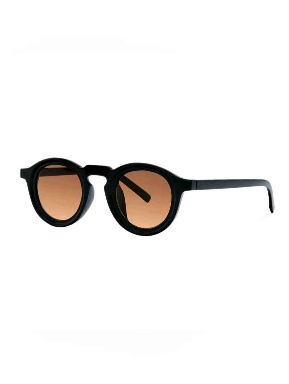 Classic Round Men's Sunglasses in Black with Brown Lenses